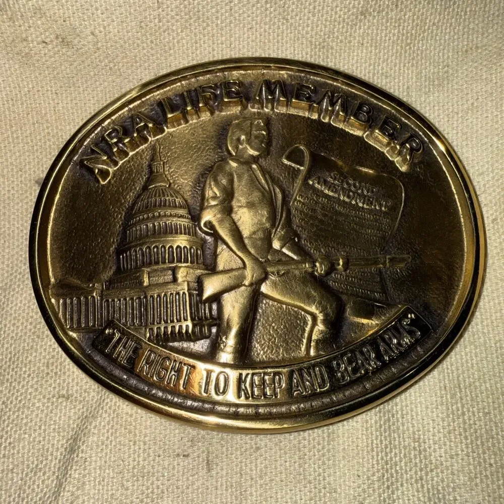 Vintage NRA Life Member Brass Belt Buckle 2nd Amendment Right to Keep Bear Arms